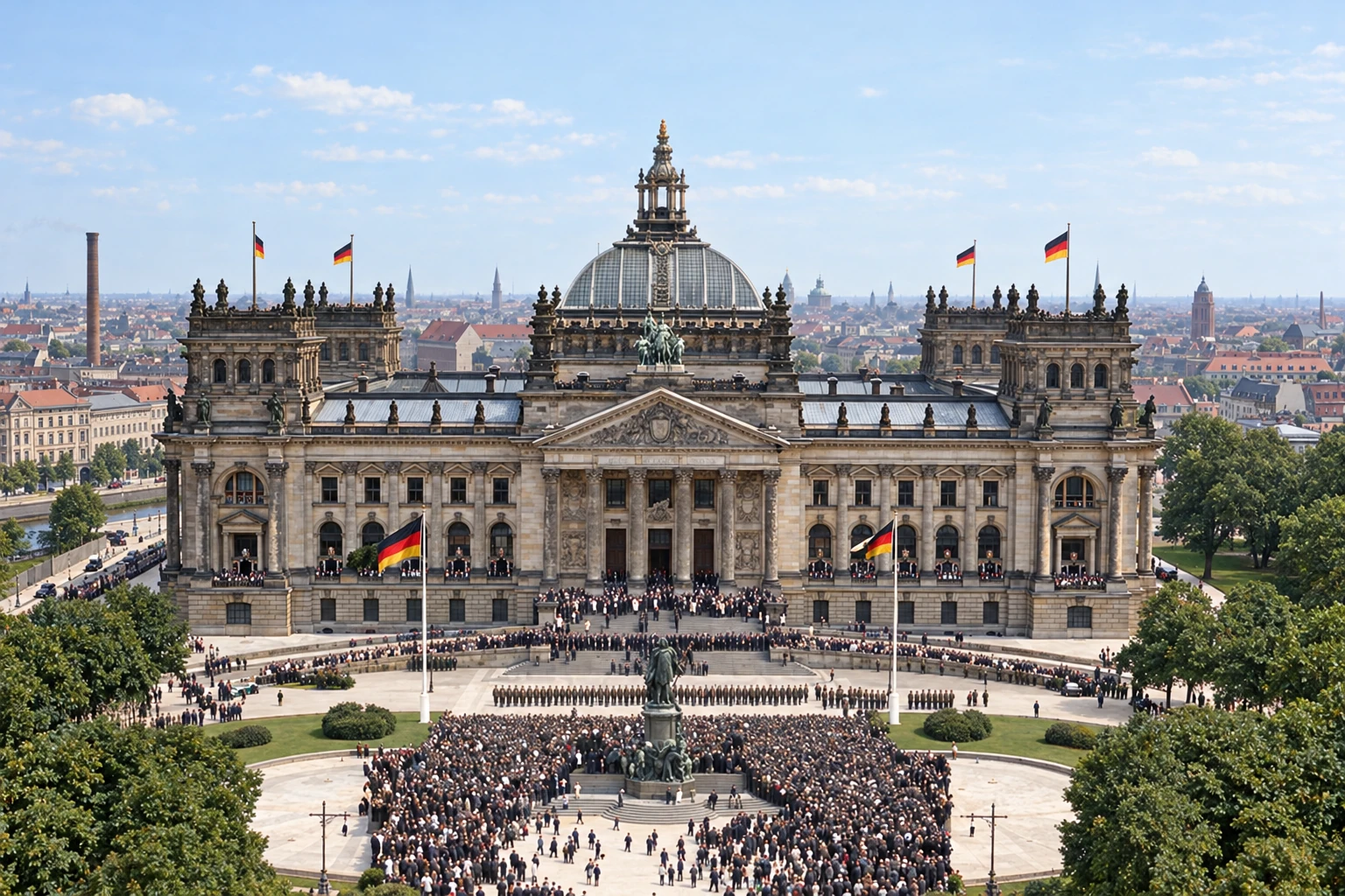 Menschen vor dem Reichstagsgebäude bei der Verfassungsfeier 1932