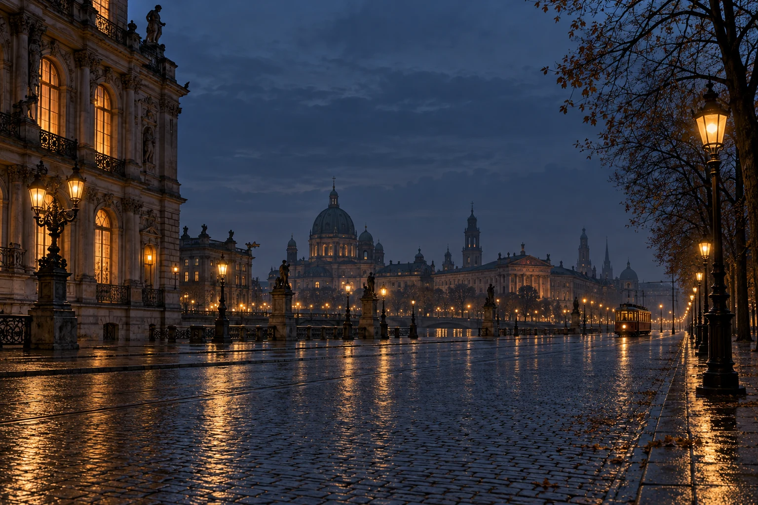 Berlin zur blauen Stunde · Dunkelmodus Desktop